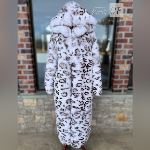 Jackets & Blazers - 48 Unisex Floor Length Snow Leopard Dyed Fox Fur Coat Real FOX Fur